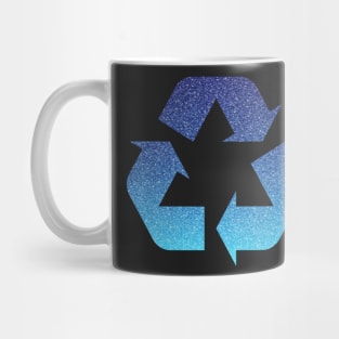 Ocean Blue Ombre Faux Glitter Recycle Symbol Mug